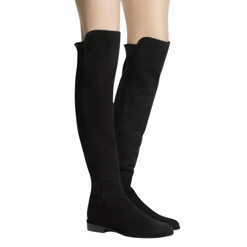 Stuart Weitzman All GOOD Black Suede Stretch OTK Boots